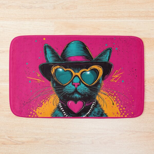 Item preview, Kitschy Cat Pop Art, Heart Sunglasses Retro Hat Pearl Necklace Print designed and sold by daila70.