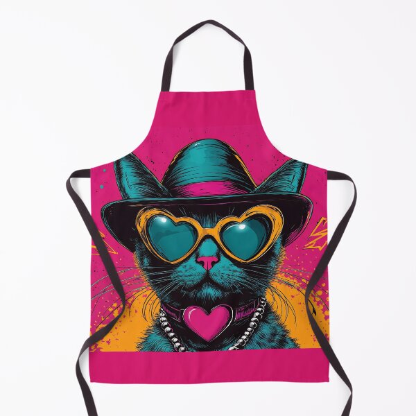 Item preview, Kitschy Cat Pop Art, Heart Sunglasses Retro Hat Pearl Necklace Print designed and sold by daila70.