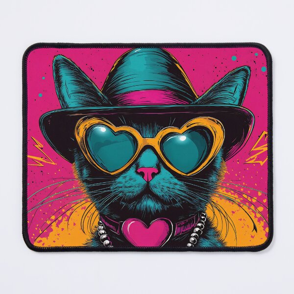 Item preview, Kitschy Cat Pop Art, Heart Sunglasses Retro Hat Pearl Necklace Print designed and sold by daila70.