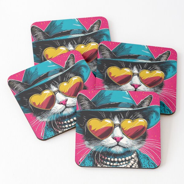 Item preview, Pop Art Cat With Heart Sunglasses, Funny Kitschy Retro Cat Illustration designed and sold by daila70.