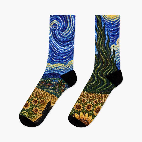 Item preview, Starry Night Black Cat in a Sunflower Field designed and sold by RairyuuBell.