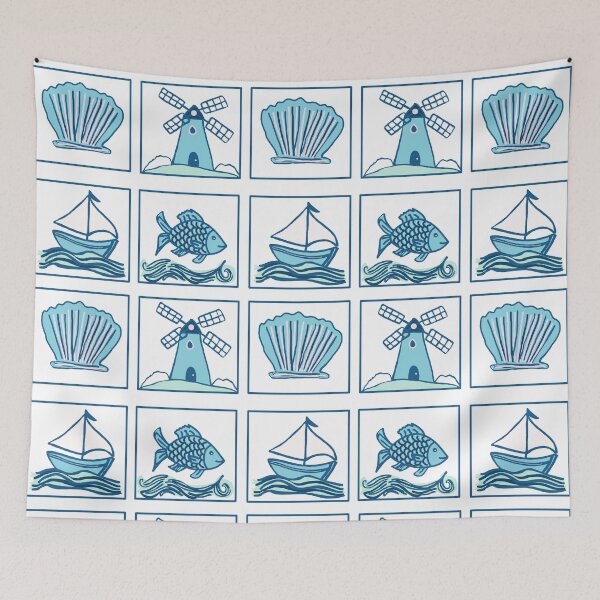 Item preview, Dutch Delft Blue Seaside Tiles designed and sold by RepeatCandy.