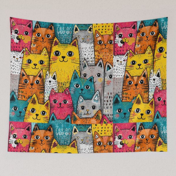 Item preview, Colorful Cute Cats Pattern Art Print | Rainbow Pop Art Cat Illustration | Whimsical Pet Lover Design designed and sold by Aramdesing.
