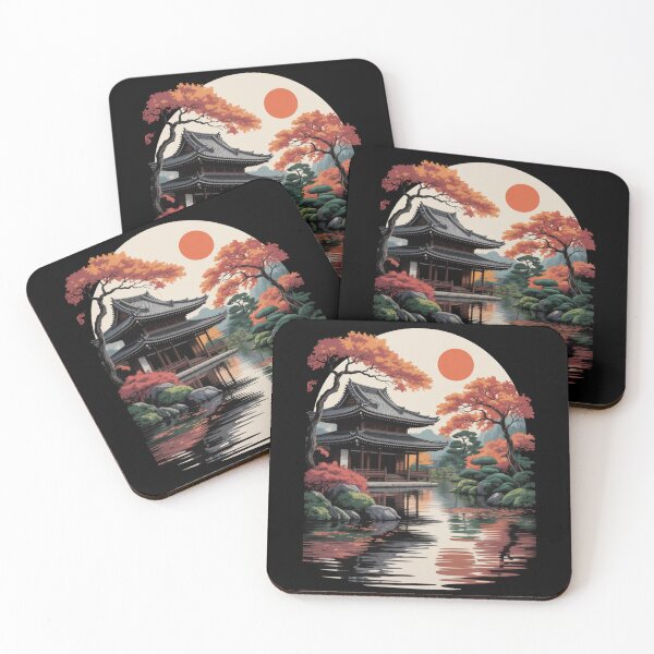Artikelvorschau, Japanisches Tempel-Herbst-Rot-Sonnen-See-Spiegelungs-Oriental-T-Shirt entworfen und verkauft von DarylWelsh2024.