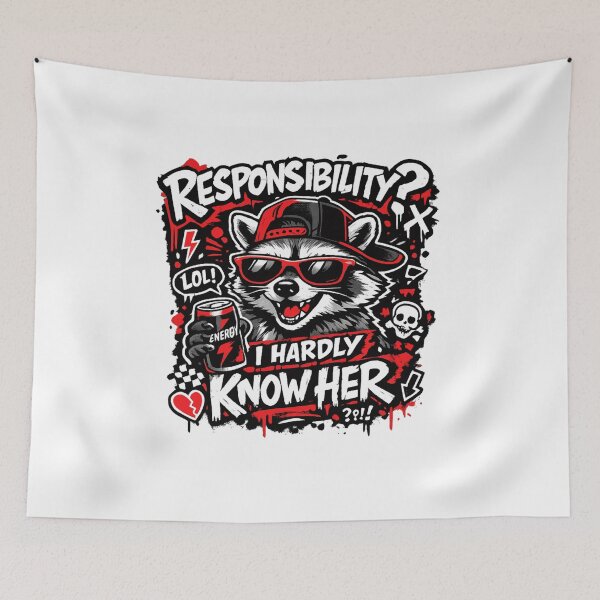 Item preview, Responsibility? I Hardly Know Her Raccoon Meme designed and sold by AMICO77.