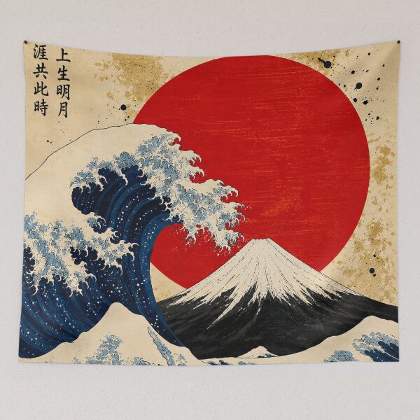 Item preview, Crimson Sun Great Wave Japanese Wall Art designed and sold by ArtComixHaven.