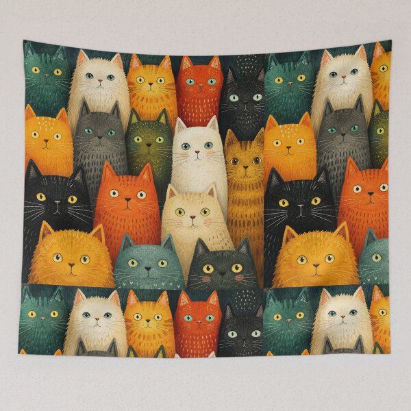Item preview, Cute Retro Cats Illustration | Colorful Cat Pattern Art designed and sold by Aramdesing.