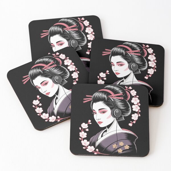 Item preview, Geisha Headphones Cherry Blossom Lofi Japanese Aesthetic T-Shirt designed and sold by DarylWelsh2024.