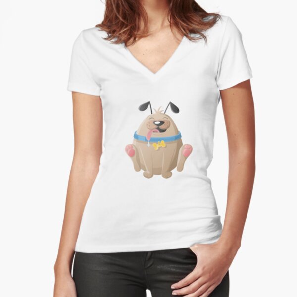 Fat, round cartoon dog Fitted V-Neck T-Shirt