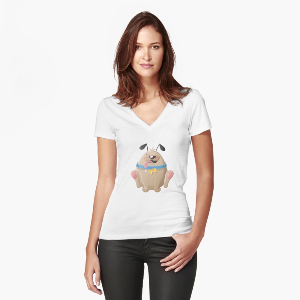 Fat, round cartoon dog Fitted V-Neck T-Shirt