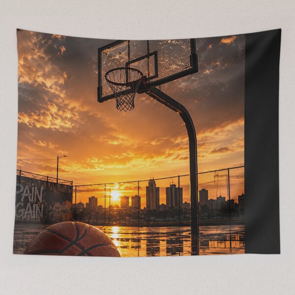 Item preview, Sunset Street Basketball Court Urban Sports Wall Art designed and sold by ArtComixHaven.