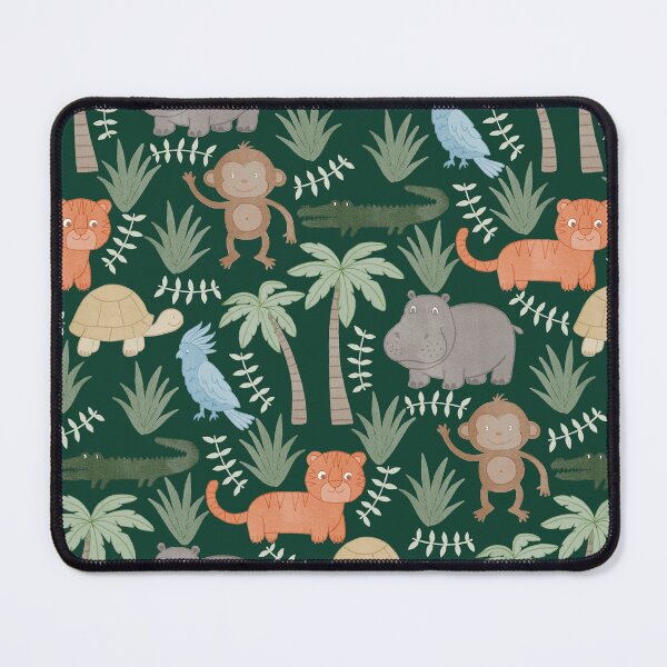 Item preview, Watercolor Jungle Safari Animals Nursery Cute Monkey Tiger Hippo On Dark Green designed and sold by DropRomance.