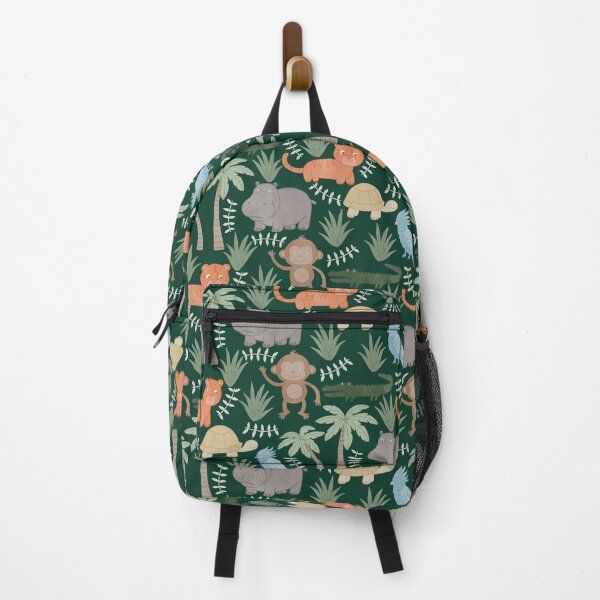 Item preview, Watercolor Jungle Safari Animals Nursery Cute Monkey Tiger Hippo On Dark Green designed and sold by DropRomance.