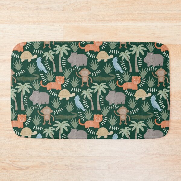 Item preview, Watercolor Jungle Safari Animals Nursery Cute Monkey Tiger Hippo On Dark Green  designed and sold by DropRomance.