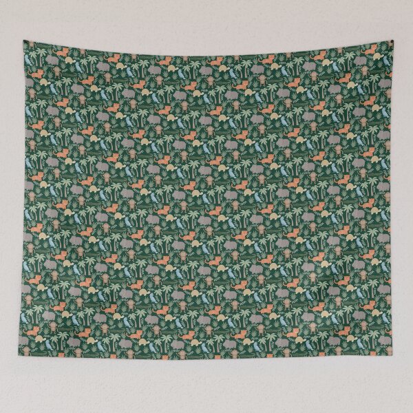 Item preview, Watercolor Jungle Safari Animals Nursery Cute Monkey Tiger Hippo On Dark Green  designed and sold by DropRomance.