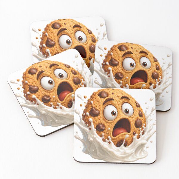 Item preview, Shocked Chocolate Chip Cookie Splashing into Milk Cartoon Character designed and sold by jgvisualarts.