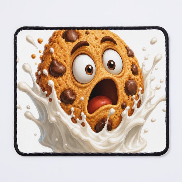 Item preview, Shocked Chocolate Chip Cookie Splashing into Milk Cartoon Character designed and sold by jgvisualarts.