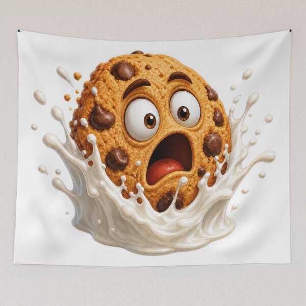 Item preview, Shocked Chocolate Chip Cookie Splashing into Milk Cartoon Character designed and sold by jgvisualarts.
