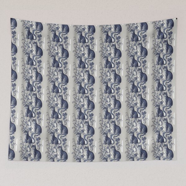 Item preview, Vintage Blue Toile Cat Floral Pattern designed and sold by NSB-Design.