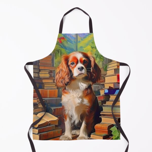 Item preview, Blenheim Cavalier King Charles Spaniel Dog Portrait in Cute Cottagecore Library Artwork designed and sold by CKWagSwag.
