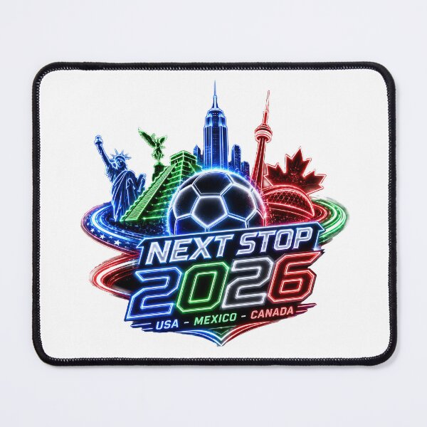 Item preview, Next Stop 2026 USA Mexico Canada Neon Soccer Emblem designed and sold by emaga.