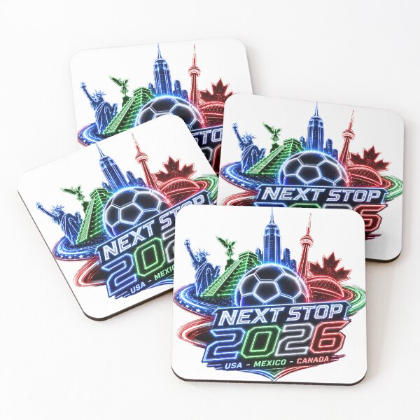 Item preview, Next Stop 2026 USA Mexico Canada Neon Soccer Emblem designed and sold by emaga.