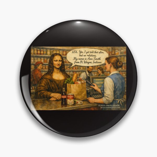 Item preview, Mona Lisa at the Checkout – Funny Pop Culture Cartoon designed and sold by Rick London Gifts.