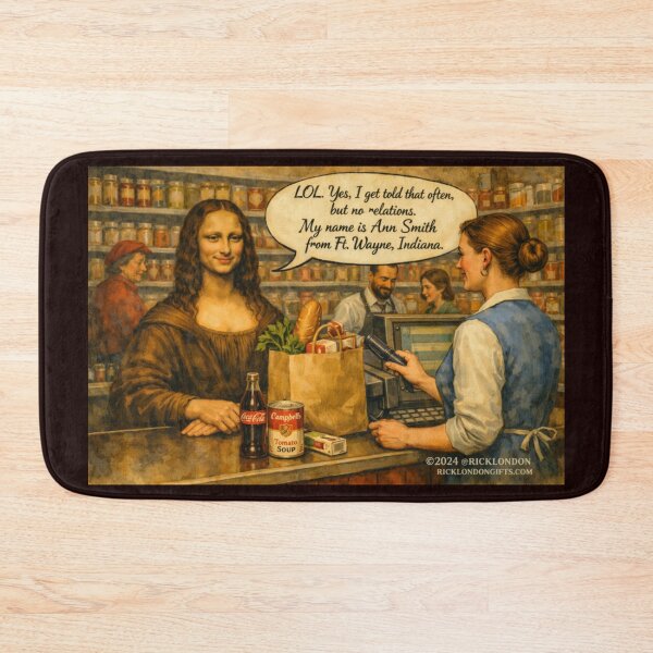 Item preview, Mona Lisa at the Checkout – Funny Pop Culture Cartoon designed and sold by Rick London Gifts.