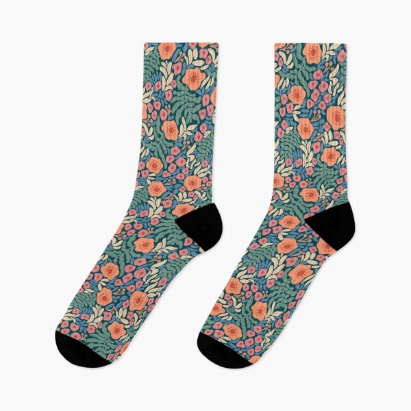 Item preview, Whimsical Meadow Blooms Muted Earthy Floral Garden On Dark Navy Blue designed and sold by DropRomance.