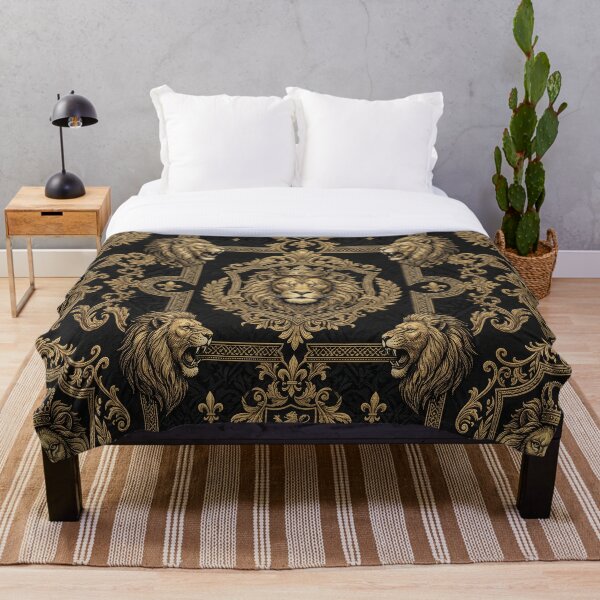 Item preview, Golden Baroque Lions Pattern on Black designed and sold by Quiet life.