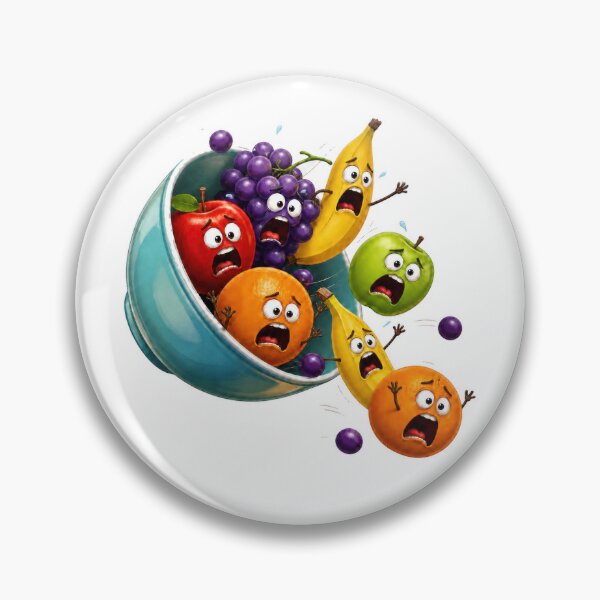 Item preview, Panicked Cartoon Fruit Bowl Tipping Over with Flying Fruit Characters designed and sold by jgvisualarts.