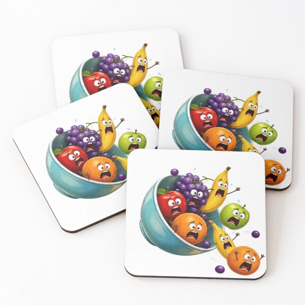 Item preview, Panicked Cartoon Fruit Bowl Tipping Over with Flying Fruit Characters designed and sold by jgvisualarts.