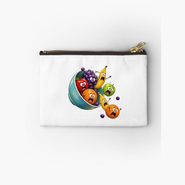 Item preview, Panicked Cartoon Fruit Bowl Tipping Over with Flying Fruit Characters designed and sold by jgvisualarts.