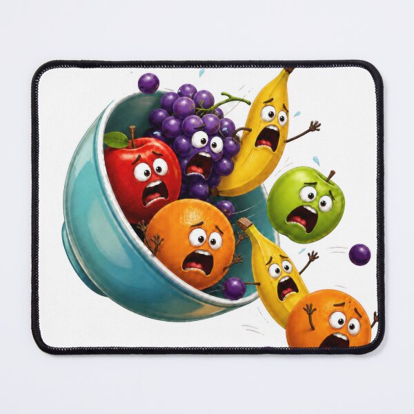 Item preview, Panicked Cartoon Fruit Bowl Tipping Over with Flying Fruit Characters designed and sold by jgvisualarts.