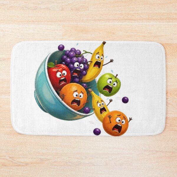 Item preview, Panicked Cartoon Fruit Bowl Tipping Over with Flying Fruit Characters designed and sold by jgvisualarts.