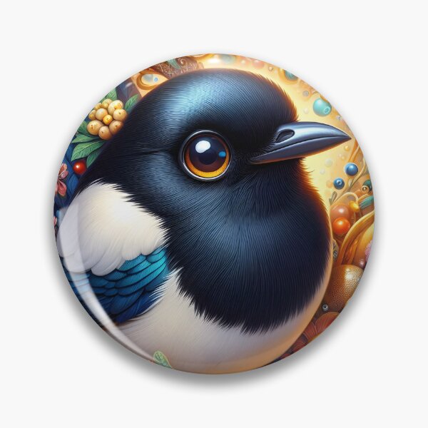 Item preview, Fantasy Magpie with Pearls – Whimsical Floral Bird Illustration designed and sold by EmeraldeaArt.