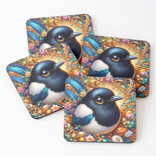 Item preview, Fantasy Magpie with Pearls – Whimsical Floral Bird Illustration designed and sold by EmeraldeaArt.