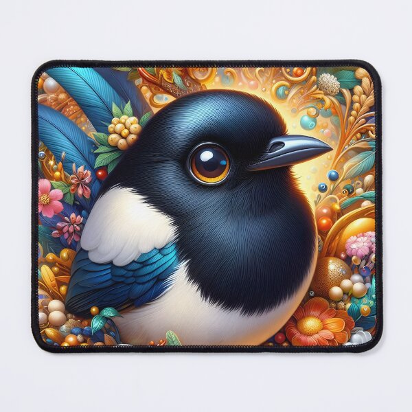 Item preview, Fantasy Magpie with Pearls – Whimsical Floral Bird Illustration designed and sold by EmeraldeaArt.
