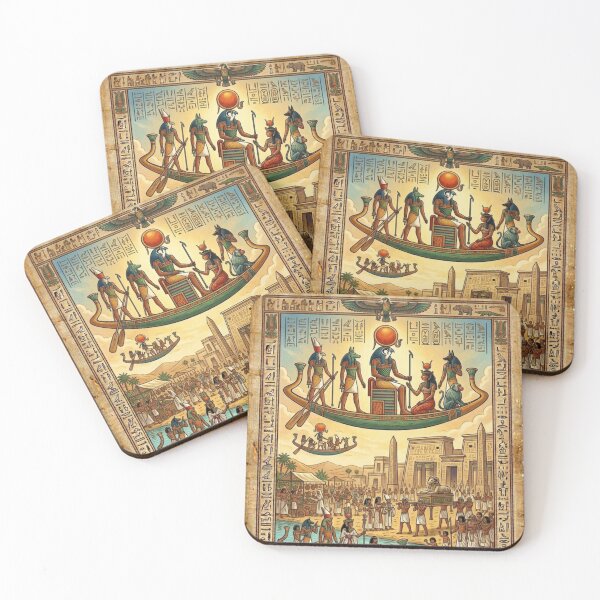 Item preview, Ancient Egyptian Papyrus Scene | Ra Solar Boat Nile Festival Mythology Art designed and sold by Queen Cleopatra.