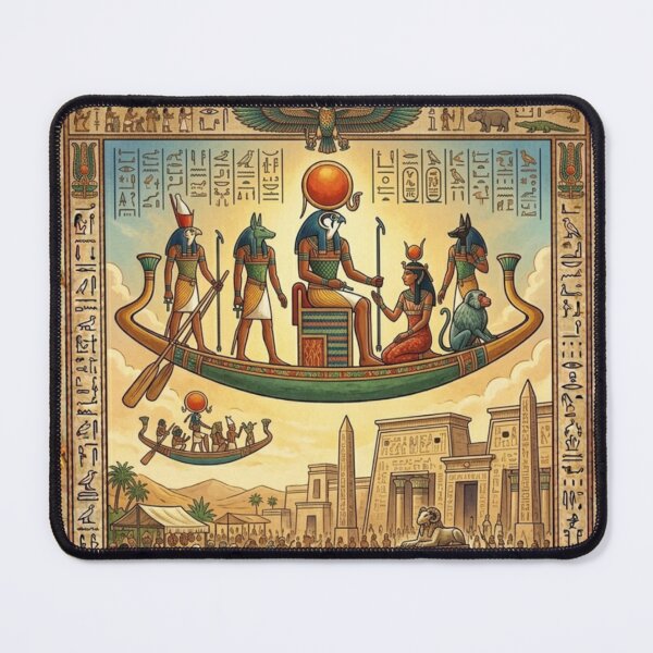 Item preview, Ancient Egyptian Papyrus Scene | Ra Solar Boat Nile Festival Mythology Art designed and sold by Queen Cleopatra.