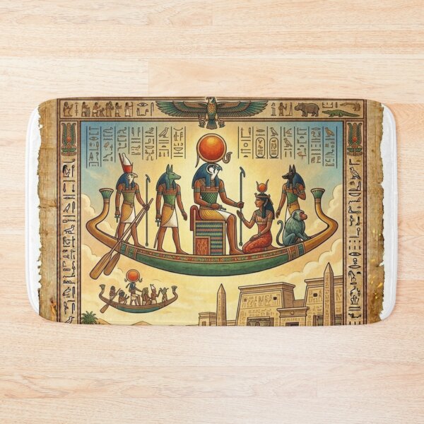Item preview, Ancient Egyptian Papyrus Scene | Ra Solar Boat Nile Festival Mythology Art designed and sold by Queen Cleopatra.