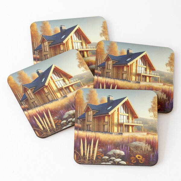 Item preview, Wooden Countryside House – Late Summer to Early Autumn Rustic Home Surrounded by Trees and Florals designed and sold by EmeraldeaArt.