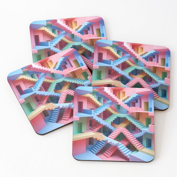 Item preview, Pastel Abstract Stairs – Colorful Interlocking Geometric Steps Illusion designed and sold by EmeraldeaArt.
