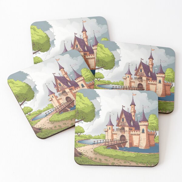 Item preview, Cartoon Fairytale Castle – Children’s Book Illustration with Bridge Water and Magical Landscape designed and sold by EmeraldeaArt.