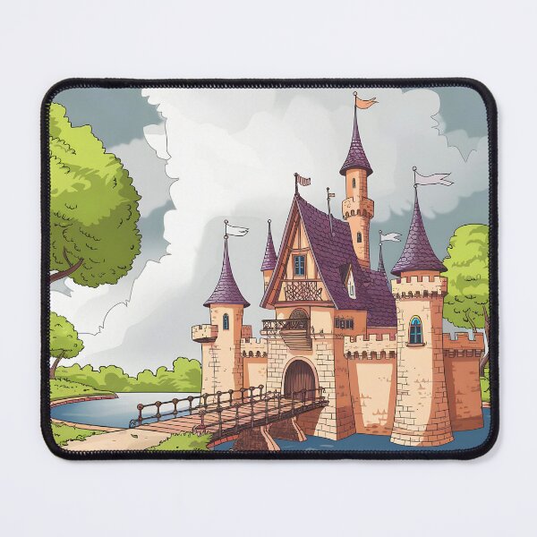 Item preview, Cartoon Fairytale Castle – Children’s Book Illustration with Bridge Water and Magical Landscape designed and sold by EmeraldeaArt.