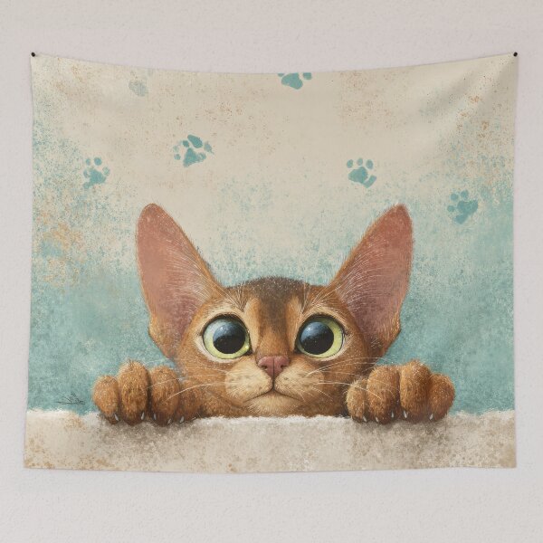Item preview, Abyssinian Cat Peeking over Wall 01 designed and sold by Elisabeth Lucas.