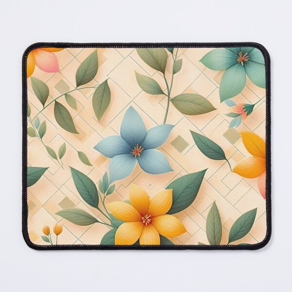 Item preview, Five Petal Flowers Soft Green Leaves Geometric Mesh Background Seamless Pattern designed and sold by Good Vibes .
