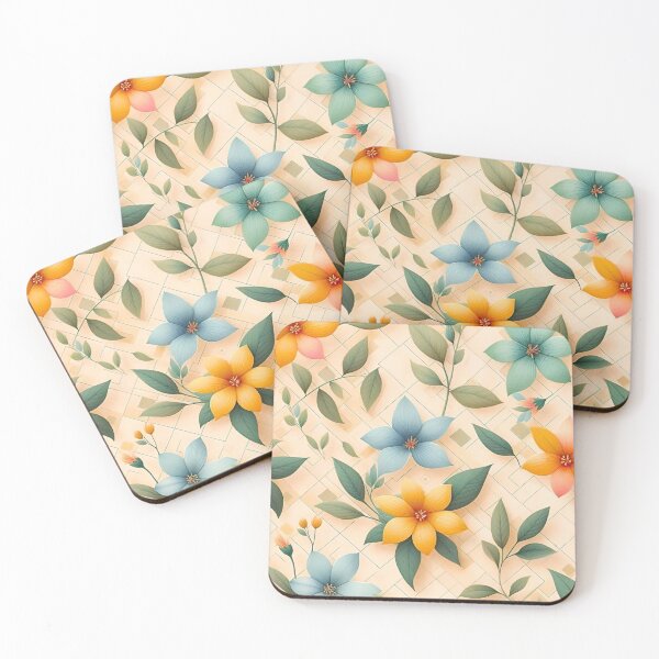Item preview, Five Petal Flowers Soft Green Leaves Geometric Mesh Background Seamless Pattern designed and sold by Good Vibes .