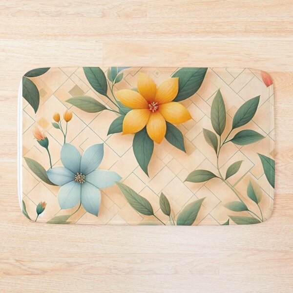 Item preview, Five Petal Flowers Soft Green Leaves Geometric Mesh Background Seamless Pattern designed and sold by Good Vibes .