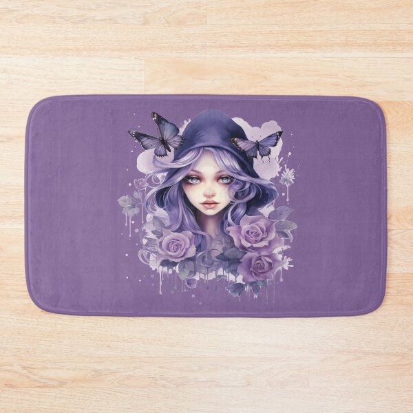 Item preview, Purple Witch with Butterflies | Ethereal Silver Purple Hair Fantasy Portrait designed and sold by TheInkRaven.